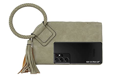 Womens Clutch Purse Wristlet Wallet Evening w/Hand Strap Casual Formal Vegan Leather - Metro Muse (FRINGE-COFFEE)