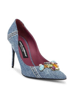 Load image into Gallery viewer, Dolce&amp;Gabbana, Denim 90MM Jewel-Embellished Pumps, 39 (9), Denim
