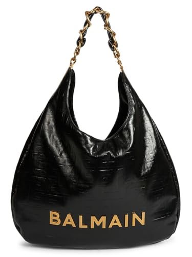 Balmain, 1945 Soft Cabas Embossed Leather Hobo Bag, Noir