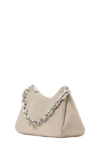 kate spade new york Grace Fine Grain Leather Chain Shoulder, Glitter Suede Silver