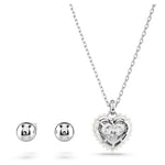 Load image into Gallery viewer, Swarovski Idllyia Necklace and Earring Set, Clear Heart-Shaped Crystal Pendant and Round Crystal Studs in a Rhodium-Finished Setting, Part of The Idyllia Collection
