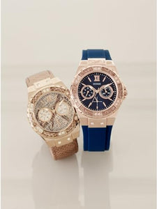 Guess Women's Stainless Steel + Stain Resistant Silicone Watch with Day + Date Functions (Model: U1053L)