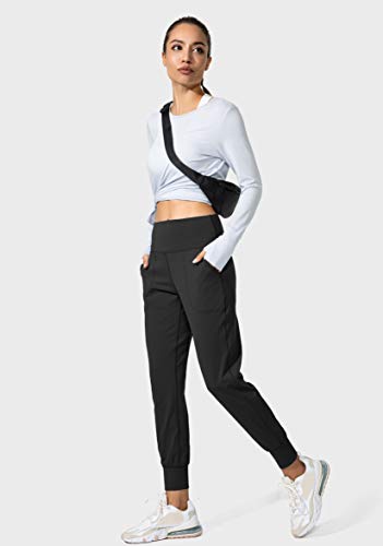 G Gradual Women's Joggers High Waisted Yoga Pants with Pockets Loose Leggings for Women Workout, Athletic, Lounge (Black, Small)