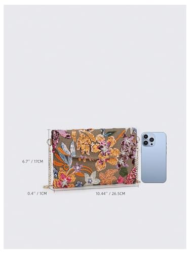 SweatyRocks Women's Sequin Floral Crossbody Purses Chain Flap Elegant Evening Bags Multicolor One Size