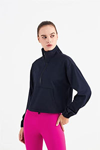 altiland Half Zip Pullover Cropped Jackets for Women Long Sleeve Workout Athletic Running Yoga Shirts (M, Black)