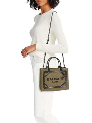 Balmain, B-Army Canvas Logo Shopper Tote Bag, Khaki Noir