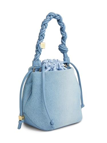 Ganni, Bou Charm-Embellished Denim Bucket Bag, Faded Denim