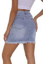 Load image into Gallery viewer, GUANYY Womens Denim Skirts Classic Modest Zipper Casual Short Mini Jeans Skirt with Frayed Raw Hem Light Washed Blue X-Large
