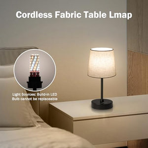 Ascher Small Cordless Table Lamp RGB 7 Color Changing, 3 Color Temperatures, Built-in Rechargeable Battery, Dimmable Portable Bedside Night Lamp, Flaxen Shade Ambient Light for Restaurant, Bedroom