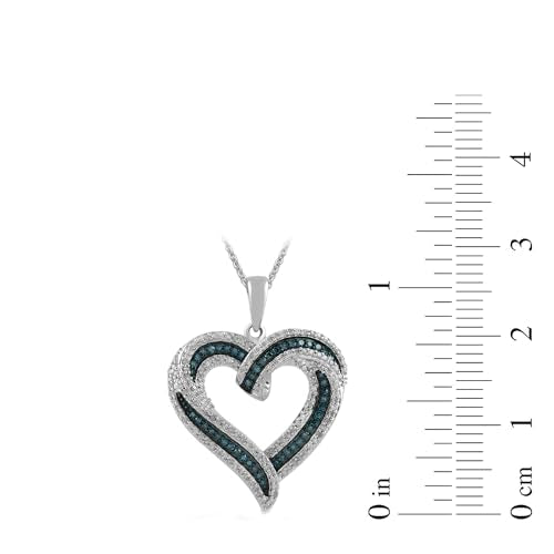 Amazon Essentials Sterling Silver Blue and White Diamond Heart Pendant Necklace (1/2 cttw), 18" (previously Amazon Collection)