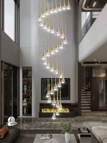 ykolupty H150 Spiral Chandelier Lighting Modern Gold Chandelier Light Fixture for Foyer Hallway Crystal Chandeliers for High Ceilings Suitable for Sloping Ceiling 2700-6000k Dimmable