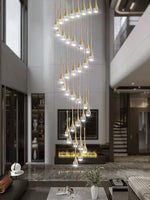 Load image into Gallery viewer, ykolupty H150 Spiral Chandelier Lighting Modern Gold Chandelier Light Fixture for Foyer Hallway Crystal Chandeliers for High Ceilings Suitable for Sloping Ceiling 2700-6000k Dimmable
