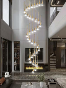 ykolupty H150 Spiral Chandelier Lighting Modern Gold Chandelier Light Fixture for Foyer Hallway Crystal Chandeliers for High Ceilings Suitable for Sloping Ceiling 2700-6000k Dimmable