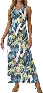 Load image into Gallery viewer, GRECERELLE Women&#39;s Summer Sleeveless Casual Maxi Dresses Loose Vacation Long Dress with Pockets, Floral White Monotherapy, Large

