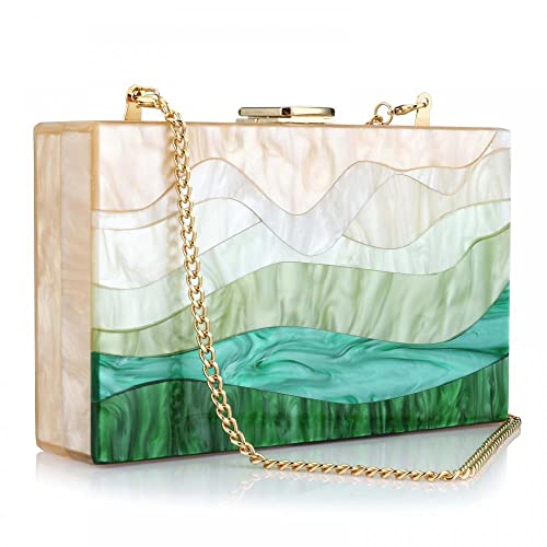Acrylic Purses and Handbags for Women Gradient Green Acrylic Clutch Purses for Wedding Evening Party Crossbody Bags
