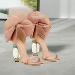 Load image into Gallery viewer, FSJ Women Flower Crystal Chunky Block High Heel Ankle Strap Sandals Open Toe Fashion Dress Evening Party Shoes Size 8 Nude
