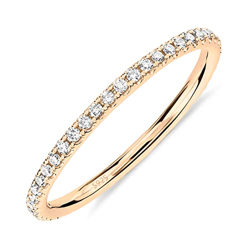 PAVOI 18K Yellow Gold Vermeil 925 Sterling Silver Stackable CZ Ring for Women | Thin Band for Stacking | Simulated Diamond Eternity Wedding Band | Size 7