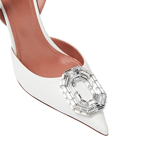 Vertundy Women's slingback Rhinestone Heels-Pointed Toe Satin Crystal Stiletto Wedding Bride Pump Shoes