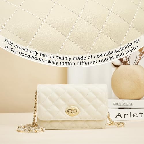 FOXLOVER Women's Crossbody Handbags Genuine Leather Small Shoulder Bag Purses for Women Quilted Chain Lady Casual Lattice
