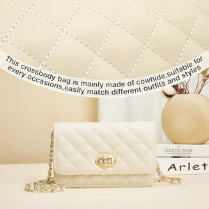 FOXLOVER Women's Crossbody Handbags Genuine Leather Small Shoulder Bag Purses for Women Quilted Chain Lady Casual Lattice