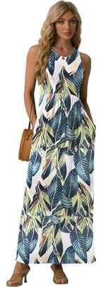 Load image into Gallery viewer, GRECERELLE Women&#39;s Summer Sleeveless Casual Maxi Dresses Loose Vacation Long Dress with Pockets, Floral White Monotherapy, Large

