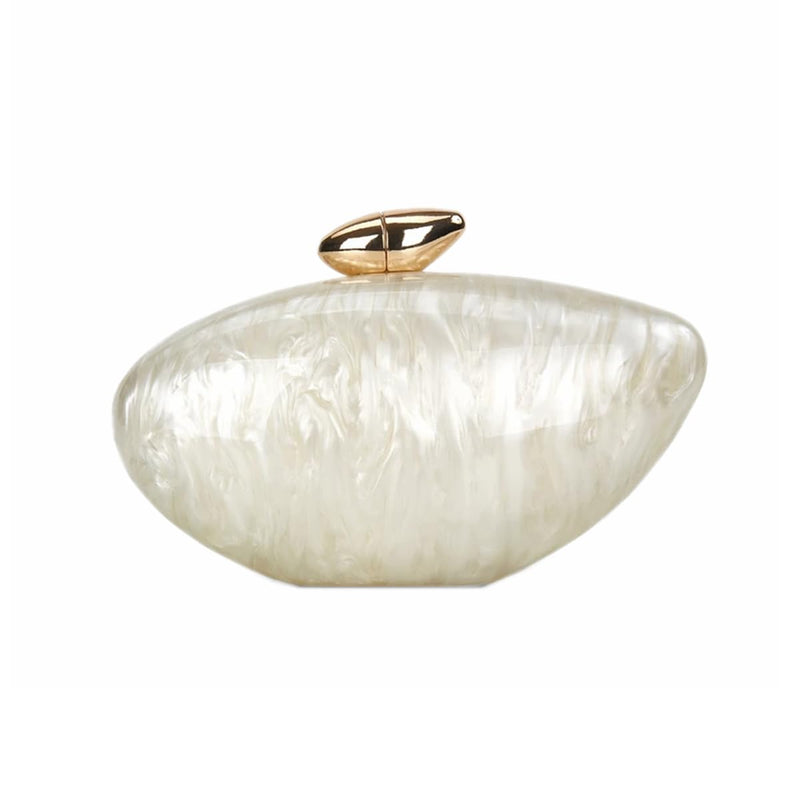 WuDiaoer Cute Shell Shape Acrylic Clutch Trendy Egg Purses and Handbags Bridal Wedding Purse for Women Evening Party, Pearl White