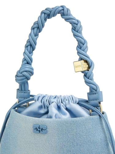 Ganni, Bou Charm-Embellished Denim Bucket Bag, Faded Denim