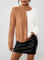 Load image into Gallery viewer, Pink Queen Women Winter Top Long Sleeve Knit Chunky Sweater Color Block Trendy Going Out Jumper Camel XL
