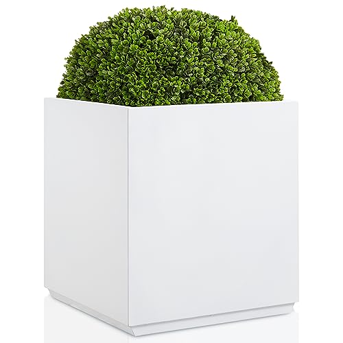 Wallowa Metallic Heavy Planter Box for Outdoor or Indoor, No Assemble and Seamless, Large Square Planter, Cube Planter for Tall Trees, Plants, Flowers 21Lx21Wx24H 35Pounds White