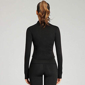 Lviefent Womens Lightweight Full Zip Running Track Jacket Workout Slim Fit Yoga Sportwear with Thumb Holes (Black, Medium)