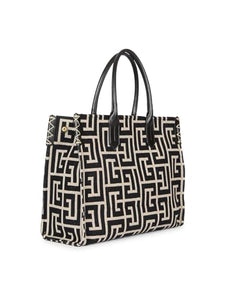 Balmain, B-Army Monogram Jacquard 36 Shopper Tote Bag, Ivory Noir