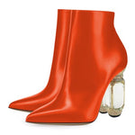 Load image into Gallery viewer, FSJ Women Chic Pointed Toe Crystal Chunky Block High Heel Ankle Boots Glossy Side Zipper Casual Daily Fashion Ladies Shoes Size 7 Orange
