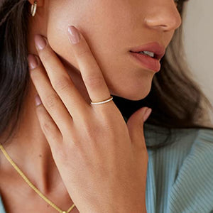 PAVOI 18K Yellow Gold Vermeil 925 Sterling Silver Stackable CZ Ring for Women | Thin Band for Stacking | Simulated Diamond Eternity Wedding Band | Size 7