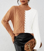 Load image into Gallery viewer, Pink Queen Women Winter Top Long Sleeve Knit Chunky Sweater Color Block Trendy Going Out Jumper Camel XL
