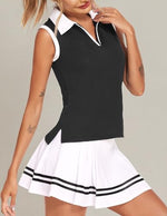 Load image into Gallery viewer, HOTLOOX Women Sleeveless Golf Polo Shirts Summer 2025 UPF 50+ Zipper V Neck Tennis Tank Top Black M
