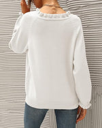 Load image into Gallery viewer, BTFBM Womens Sweaters Fall Winter Clothes 2025 Long Sleeve Button Down Ruffle Crew Neck Casual Knitted Pullover Tops(Solid White, Small)
