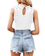 Load image into Gallery viewer, WAYMAKER White Bodysuit for Women Ruffle Mock Turtleneck Sleeveless Racer Back Ribbed Tank Top Body Suits Medium
