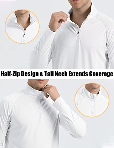 Men's Sun Protective Quarter Zip Shirt Men's Fishing Shirts Athletic Shirts Rash Guard Shirts White