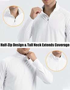 Men's Sun Protective Quarter Zip Shirt Men's Fishing Shirts Athletic Shirts Rash Guard Shirts White