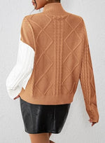 Load image into Gallery viewer, Pink Queen Women Winter Top Long Sleeve Knit Chunky Sweater Color Block Trendy Going Out Jumper Camel XL
