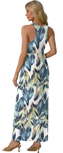 GRECERELLE Women's Summer Sleeveless Casual Maxi Dresses Loose Vacation Long Dress with Pockets, Floral White Monotherapy, Large