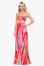 Load image into Gallery viewer, Xscape Women&#39;s Sleeveless Long Halter Neck Print Dress, Fushia Multi, 4
