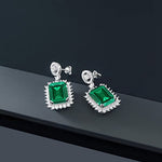 Load image into Gallery viewer, Gem Stone King 13.60 Cttw Green Nano Emerald Dangle Earrings For Women | 925 Sterling Silver | Gemstone May Birthstone | Emerald Cut 14X10MM | Fine Jewelry Gifts for Her Mom Women Wife
