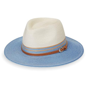 Wallaroo Hat Company Women’s Petite Kristy Fedora – UPF 50+ Sun Protection, Wide Brim, Packable Design, Adjustable Sizing for Smaller Crown Sizes – Sun-Safe Hat for Travel and Everyday (Ivory/Blue)