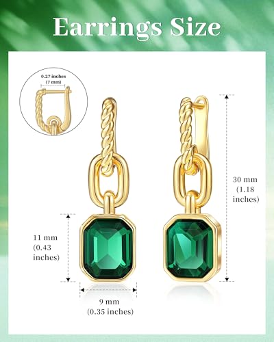 Mesovor Gold Crystal Hoop Earrings for Women Trendy, 18K Gold Plated Hoop Earrings | Emerald Green Black Crystal Dangling Earrings Jewelry Gift for Mother Wife (Green)