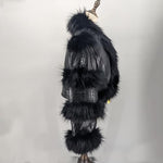 Load image into Gallery viewer, LVCOMEFF Women Sheep Leather Cropped Jacket Bolero Top Coat Motorcycle Jacket With Fox Fur Layer Long Sleeve Python Pattern (US, Alpha, X-Small, Regular, Regular, Black)
