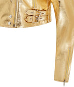 Load image into Gallery viewer, Ladies Cropped Short Body Gothic Top Gold Chic Biker Real Leather Jacket
