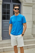 Load image into Gallery viewer, Men&#39;s Fashion Henley Shirt Classic Short/Long Sleeve Lightweight Button Cotton T-Shirt Casual Top Blue
