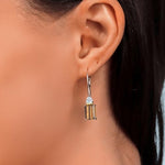 Load image into Gallery viewer, Gem Stone King 925 Silver and 10K Yellow Gold Brown Tiger Eye and Lab Grown Diamond Dangle Earrings for Women | 4.44 Cttw | Gemstone Birthstone | Emerald Cut 9X7MM
