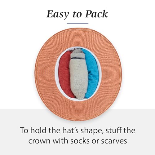 Wallaroo Hat Company Women’s Petite Kristy Fedora – UPF 50+ Sun Protection, Wide Brim, Packable Design, Adjustable Sizing for Smaller Crown Sizes – Sun-Safe Hat for Travel and Everyday (Ivory/Blue)